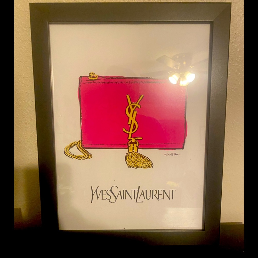 New YSL Framed Print Hot pink Bag Purse Art YVES SAINT LAURENT
